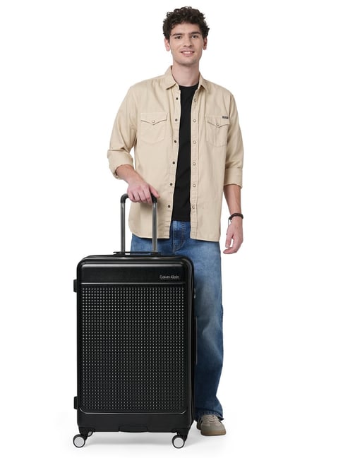 CALVIN KLEIN IN STEREO Black Textured Large Hard Sided Checked Luggage