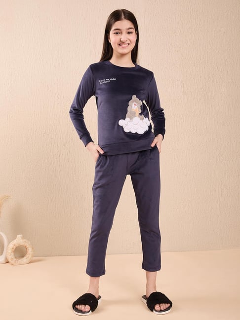 Sweet Dreams Girls Navy Blue Printed Regular Fit Track Suit