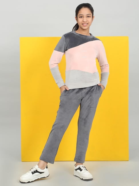 Sweet Dreams Girls Smoke Grey Colorblock Regular Fit Track Suit