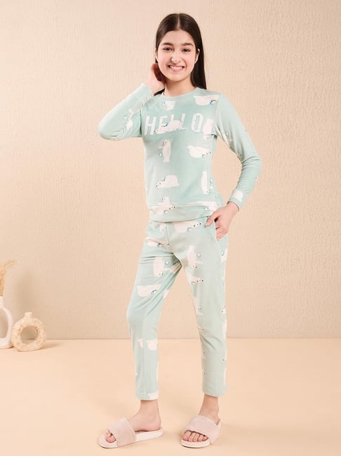 Sweet Dreams Girls Green Printed Regular Fit Track Suit