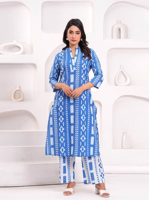 Autumnlane Blue Maurya Trypan Tie-Die Regular Fit Kurta Pant Set-picture-48