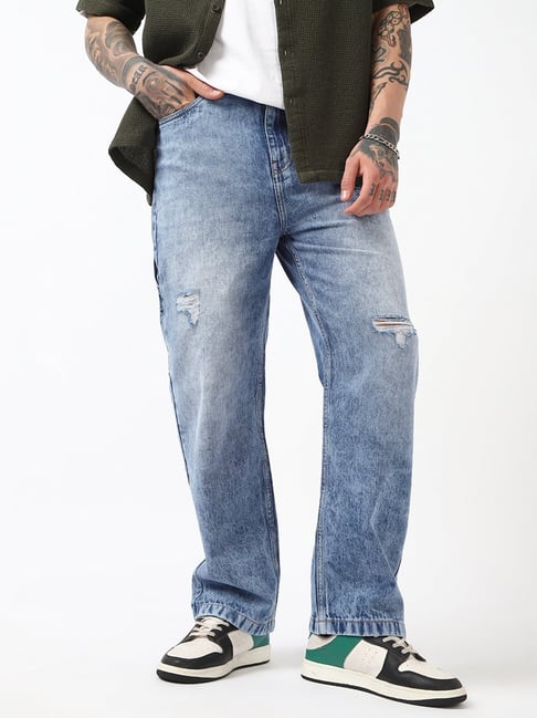 Bewakoof Blue Straight Fit Solid Jeans-picture-19