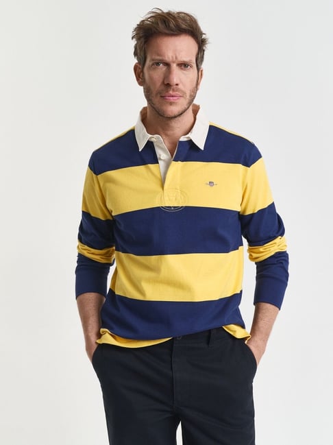 GANT Blue Pure Cotton Regular Fit Striped Polo T-Shirt-picture-48