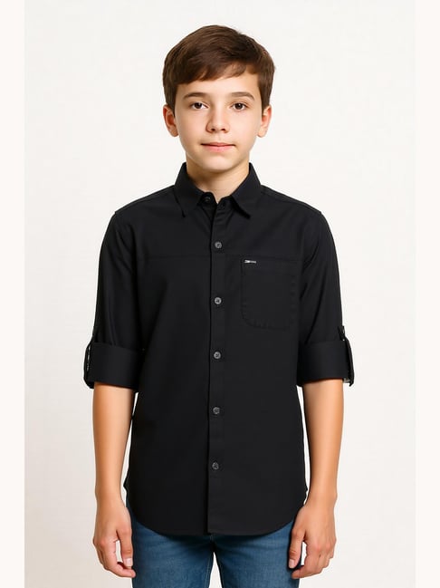 cavio boys black cotton comfort fit shirt