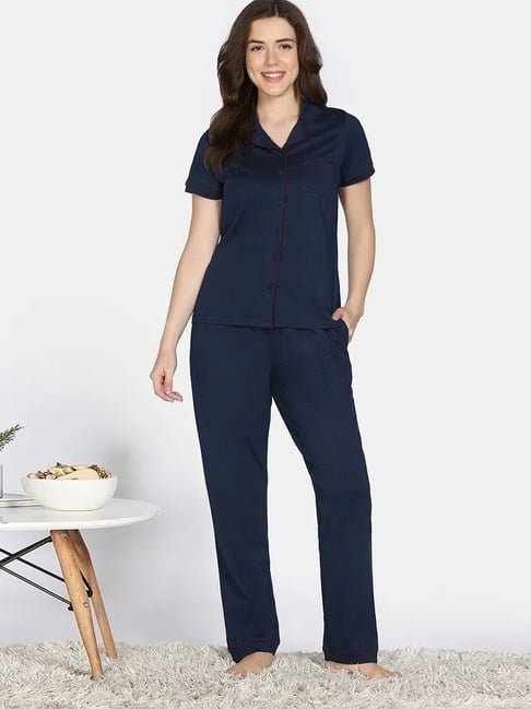 Zivame Blue Regular Fit Night Suit