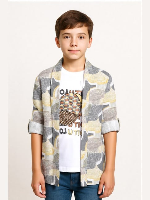 Charchit Boys Mustard Printed Comfort Fit Shirt