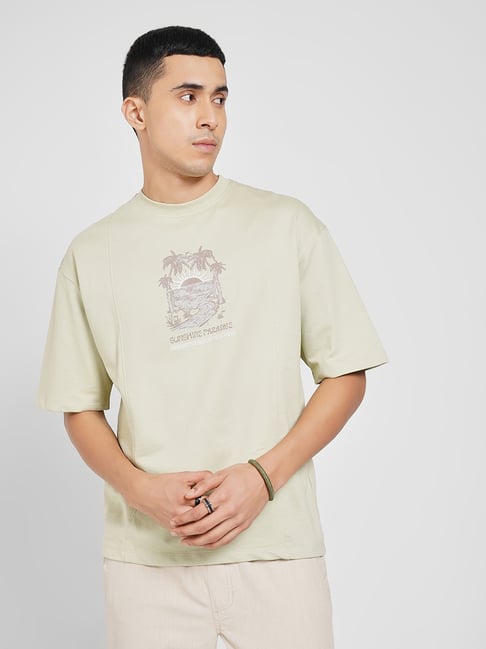 7 Alt By Pantaloons Green Cotton Loose Fit Printed T-Shirt-picture-41