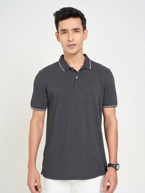 Peregrine By Pantaloons Grey Cotton Slim Fit Sports Polo