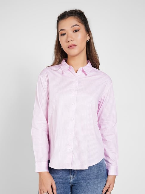 Sf Jeans By Pantaloons Pink Cotton Regular Fit Striped Shirt-picture-14