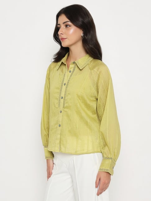 Madame Cyber Lime Regular Fit Embroidered Shirt