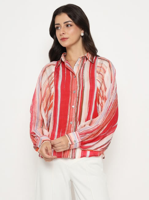 Madame Red Regular Fit Striped Shirt-picture-29