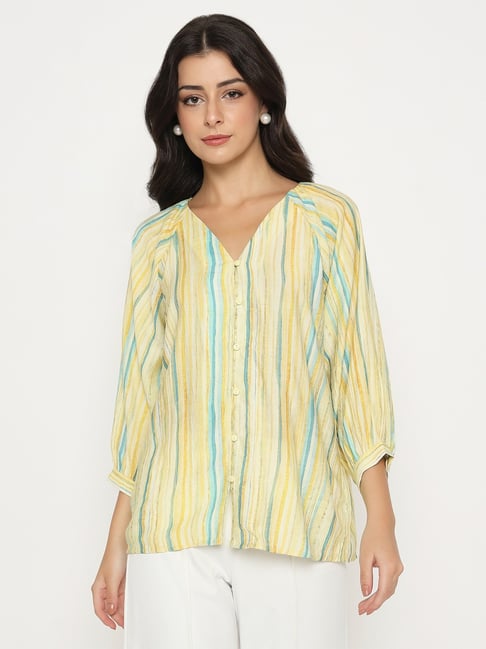 Madame Yellow Regular Fit Striped Top-picture-10
