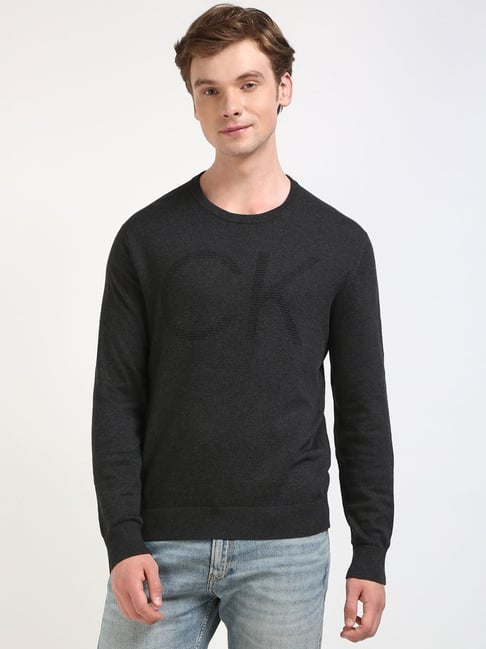 CALVIN KLEIN JEANS Black Logo Regular Fit Cotton Sweater