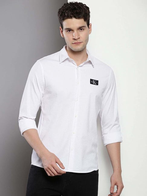 CALVIN KLEIN JEANS White Regular Fit Cotton Shirt - Main Image