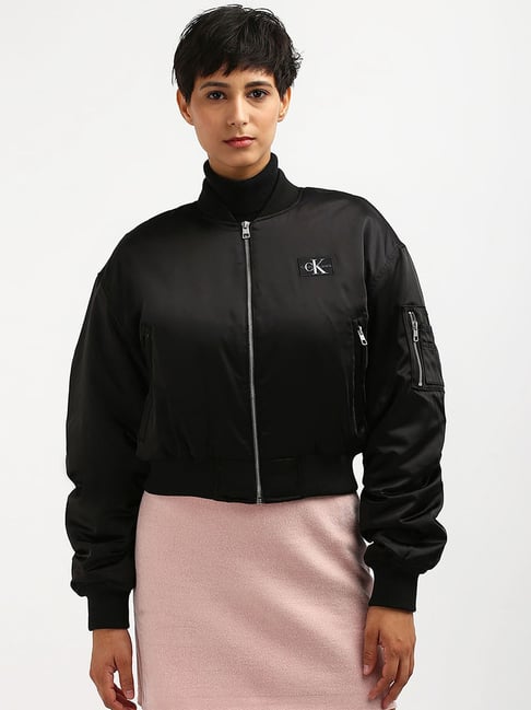 CALVIN KLEIN JEANS Black Regular Fit Polyester Baseball Collar Bomber Jacket-picture-18