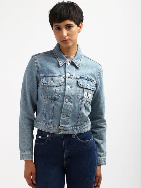 CALVIN KLEIN JEANS Blue Regular Fit Cotton Classic Collar Denim Jacket