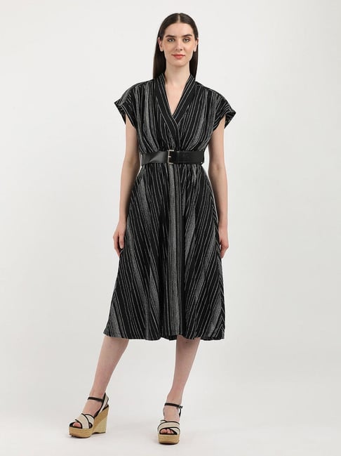 CALVIN KLEIN JEANS Black Polyester V-Neck A-Line Dress