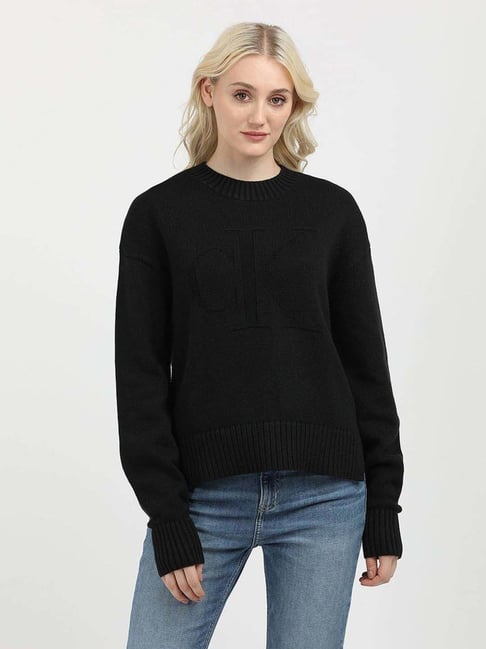 CALVIN KLEIN JEANS Black Relaxed Fit Cotton Crew Neck Sweater
