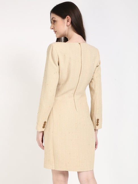 CALVIN KLEIN JEANS Cream Polyester Round Neck Sheath Dress