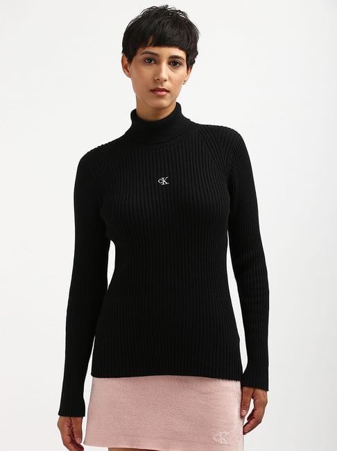 CALVIN KLEIN JEANS Black Regular Fit Cotton Turtleneck Sweater