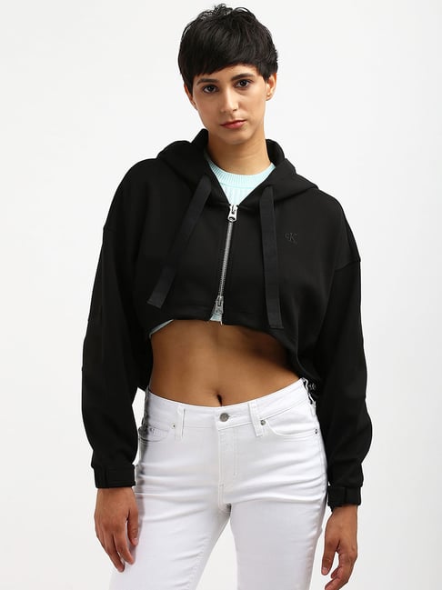 CALVIN KLEIN JEANS Black Regular Fit Cotton Hooded Neck Zip-Front Hoodies-picture-25