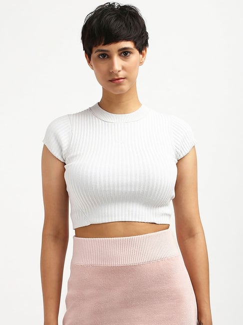 CALVIN KLEIN JEANS Grey Slim Fit Cotton Crew Neck Crop Top