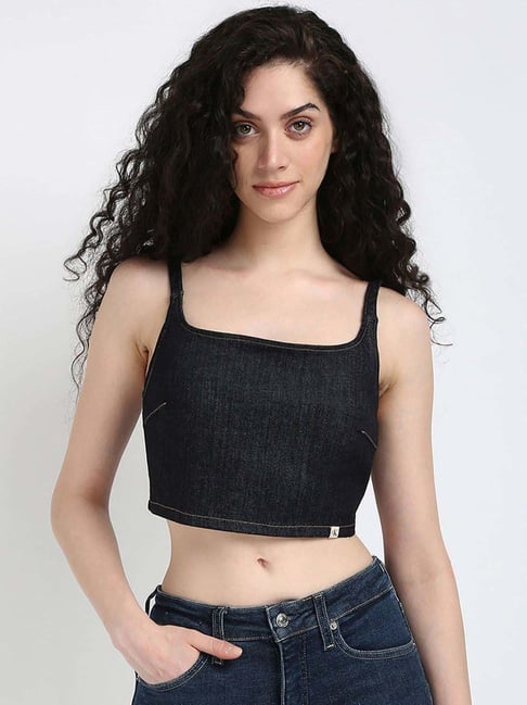 CALVIN KLEIN JEANS Blue Slim Fit Cotton Square Neck Crop Top-picture-42