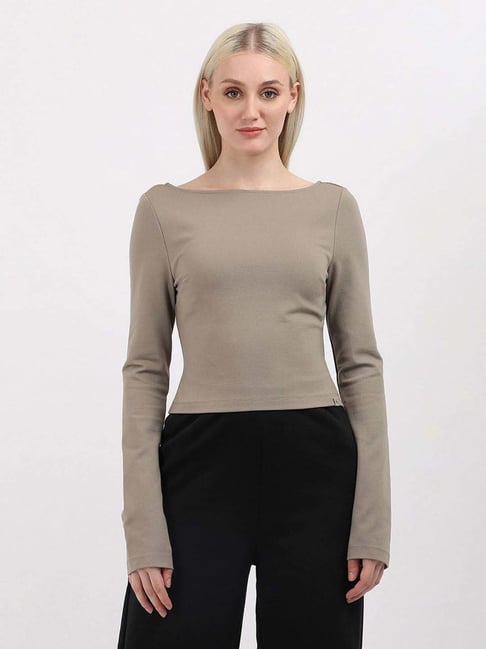 CALVIN KLEIN JEANS Brown Slim Fit Viscose Boat Neck Top-picture-43