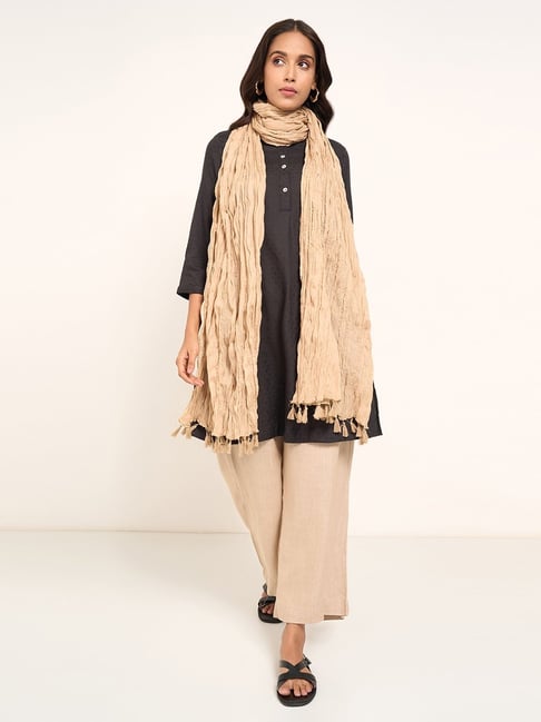 Rangmanch By Pantaloons Beige Cotton Regular Fit Dupatta