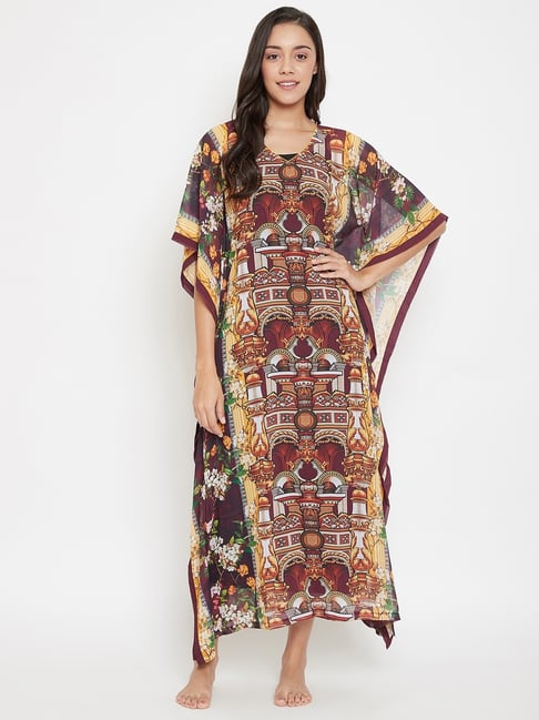 The Kaftan Company Maroon Printed Kaftan with Slip Set-picture-34