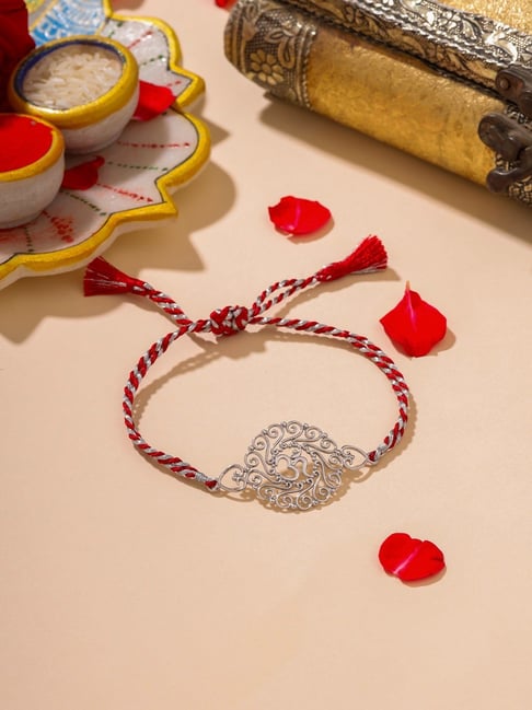 Kicky & Perky 925 Sterling Silver (Om) Round Cut Work Rakhi-picture-39
