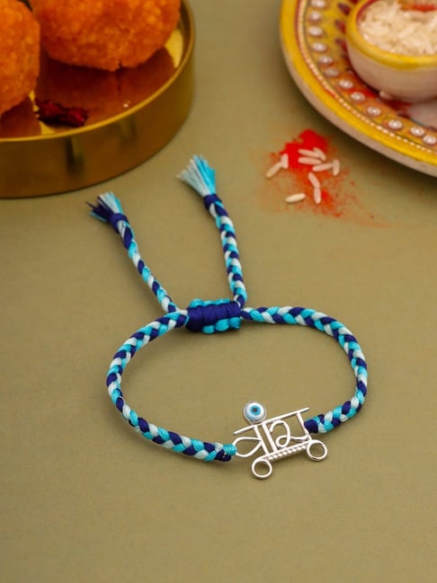 Kicky & Perky 925 Sterling Silver "VEERA" with Evil Eye Stone Rakhi-picture-41