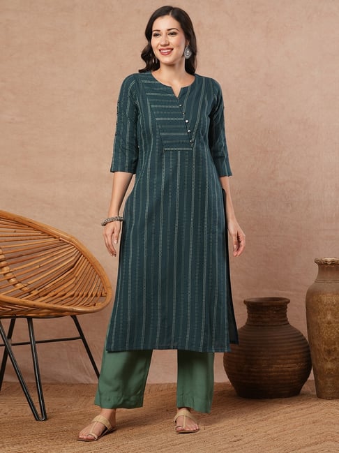 Kami Kubi Teal Cotton Striped Kurti-picture-32