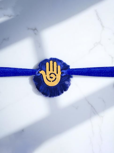 P.C. Chandra Jewellers 14KT Yellow Gold Rakhi for Men ¿ 0.7g Hand Symbol Rakhi with Blue Thread-picture-32