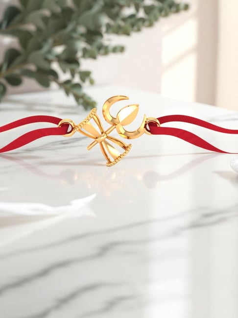 P.C. Chandra Jewellers 14KT Yellow Gold Trishul Damru Shiv Rakhi for Men