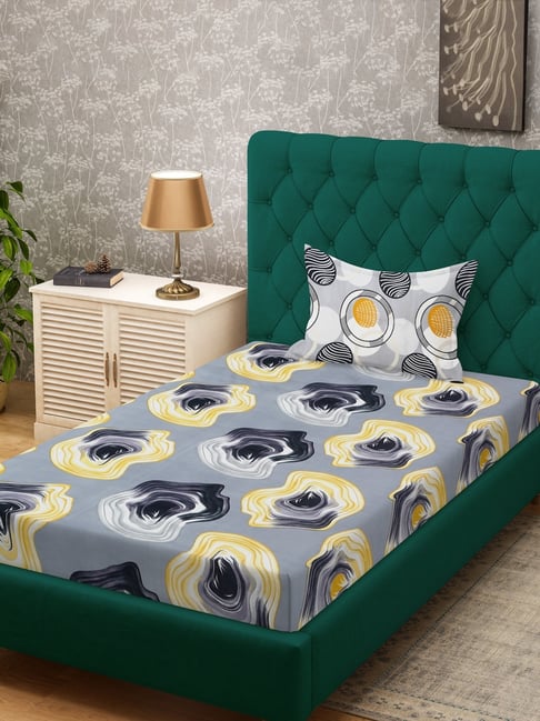 HOSTA HOMES Multicolor Cotton Geometric 280 TC Single Bedsheet with 1 Pillow Cover-image-41