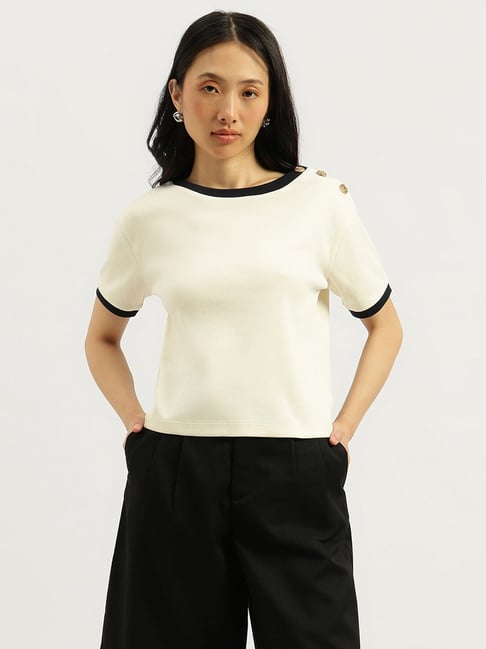 United Colors Of Benetton Off White Cotton Regular Fit Top-picture-19