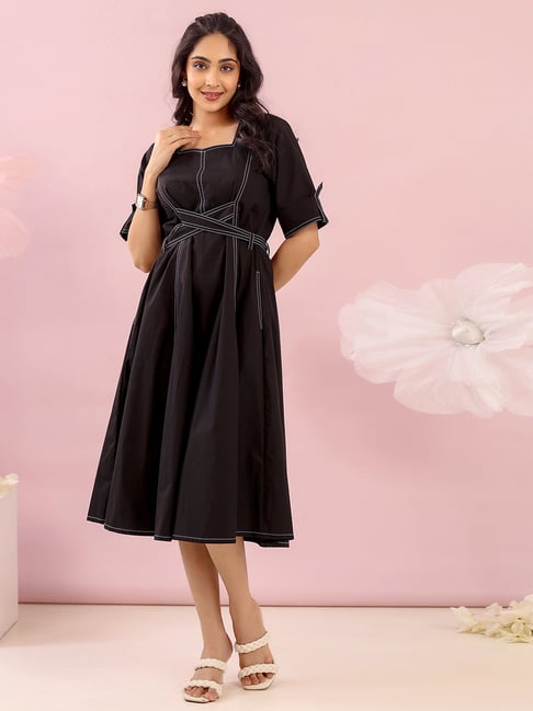 midi dress rayon twill Buy Studio Misri Black Rayon Twill Midi Dress for Womens Online @ Tata CLiQ  Luxury