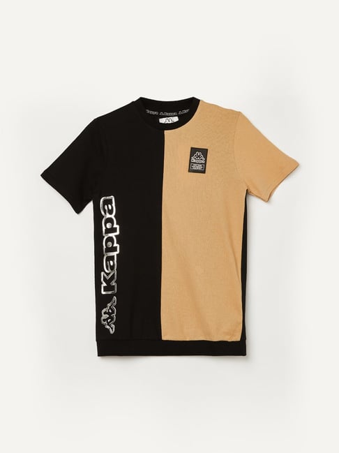 KAPPA Boys Black Cotton Color Block T-Shirt