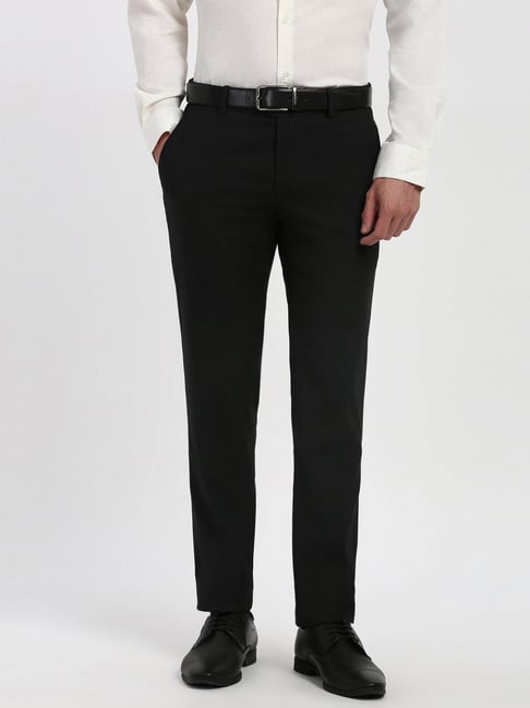 Peter England Black Slim Fit Texture Trousers-picture-40