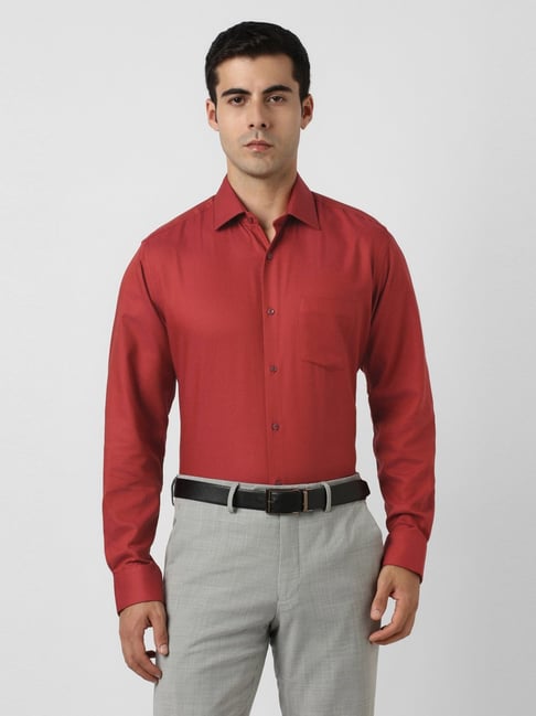 Van Heusen Red Cotton Regular Fit Texture Shirt-picture-17