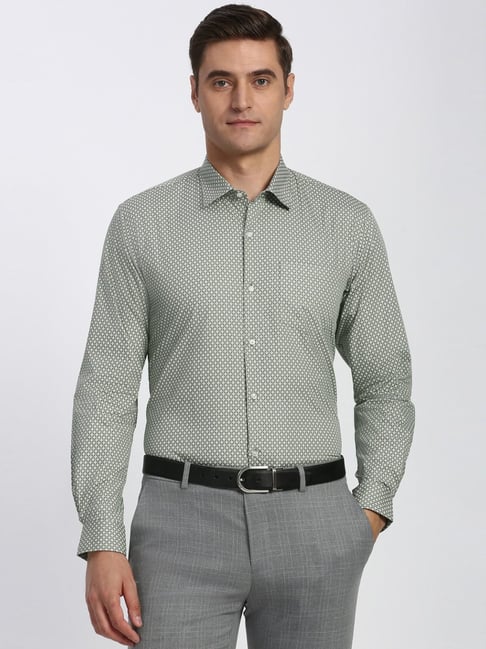 Peter England Grey Cotton Regular Fit Printed Shirt