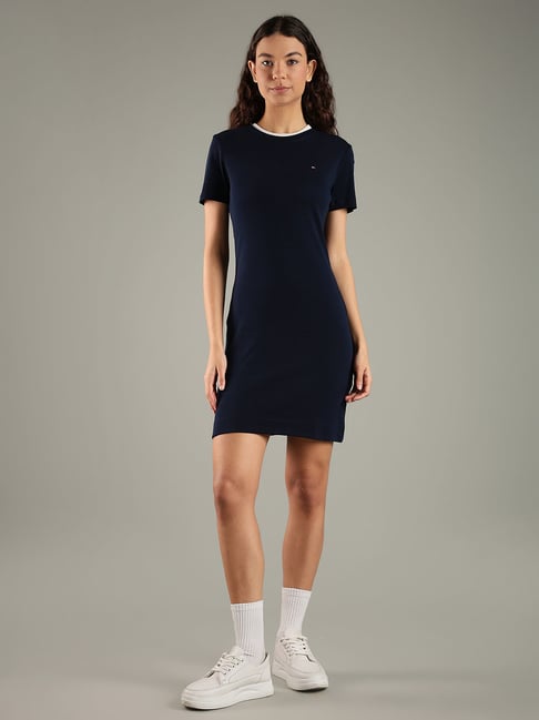 Buy TOMMY HILFIGER Desert Sky Cotton Crew Neck T-Shirt Dress for Women Online @ Tata CLiQ Luxury Buy TOMMY HILFIGER Desert Sky Cotton Crew Neck T-Shirt Dress for Women Online @ Tata CLiQ Luxury