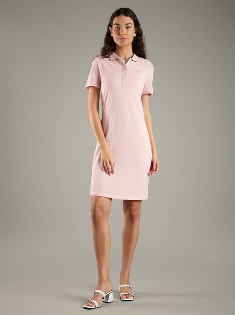TOMMY HILFIGER Delicate Pink Cotton Polo Collar T-Shirt Dress
