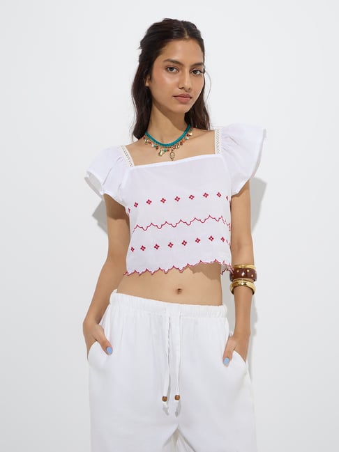 Bombay Paisley by Westside White Floral Design Cotton Top-picture-33