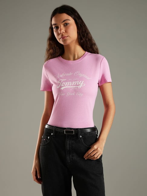 TOMMY HILFIGER Carnival Pink Logo Regular Fit Cotton T-Shirt