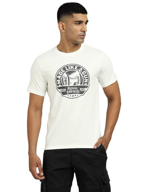 Royal Enfield White Cotton Regular Fit Printed T-Shirt