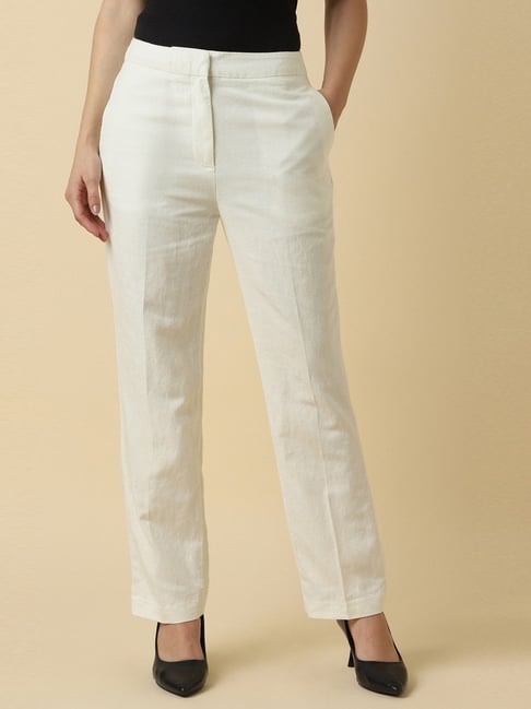 Allen Solly White Solid Trousers