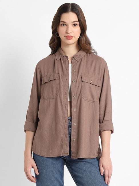 American Eagle Brown Solid Shirt