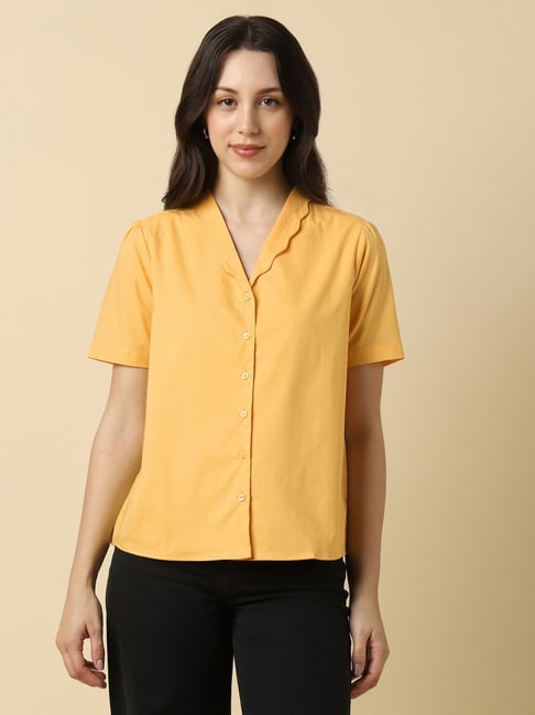 Allen Solly Yellow Cotton Solid Shirt-picture-31